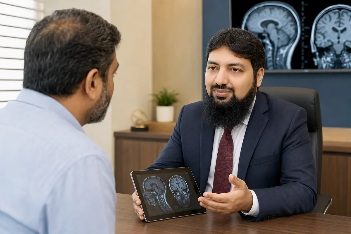 Dr Nabeel counselling a patient during consultation